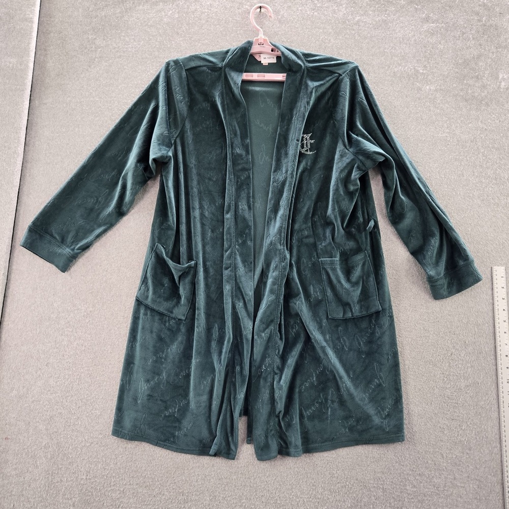 Juicy Couture Women Sleepwear L/XL Green Crest Robe Embroidered READ
